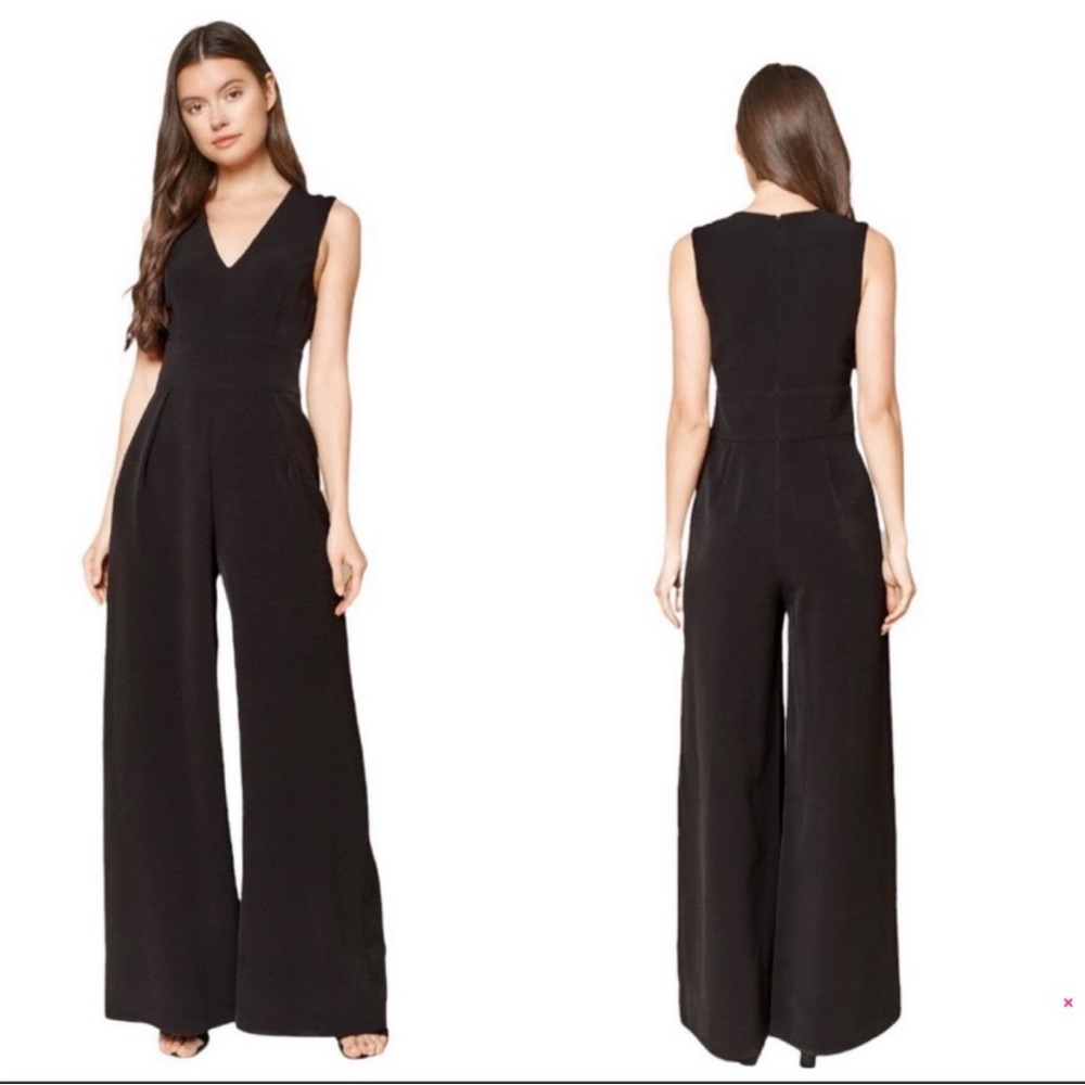 Sugarlips black wide leg jumpsuit with v neck and pleated style pants
